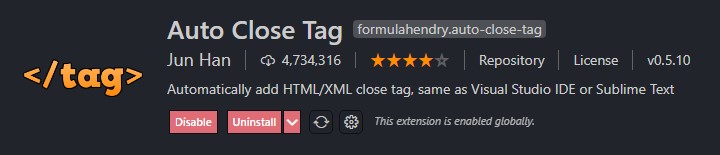 Auto rename Tag vscode extension