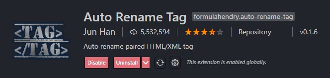 Auto rename Tag vscode extension