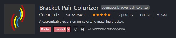 Bracket Pair Colorizer vscode extension